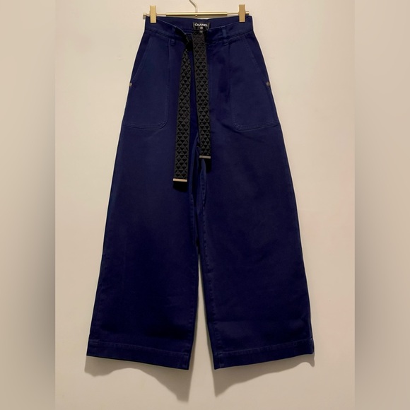 Chanel Quilted Belt Wide Leg Jeans Pants 34 - Picture 1 of 10